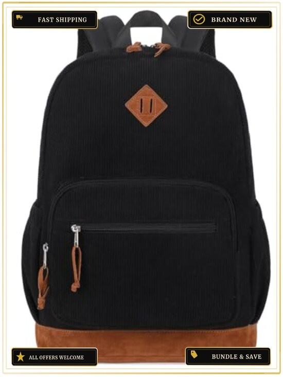 Corduroy Teen Student Backpack Fits 15.6 Inch Laptop 24L School Bag main image 5